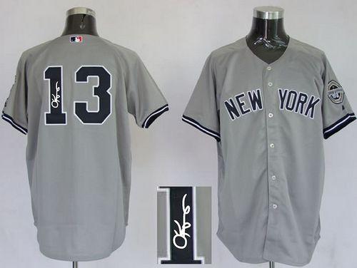 Yankees #13 Alex Rodriguez Grey Autographed Stitched MLB Jersey - Click Image to Close